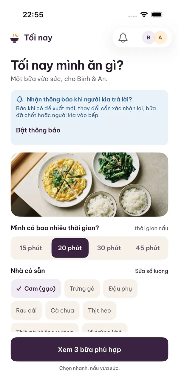 Home: how much time, and what is already in the kitchen