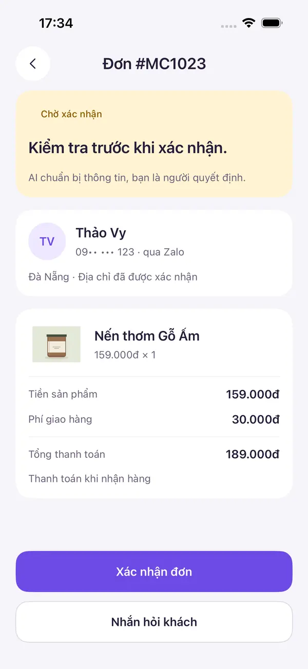 Đơn nháp chờ chủ shop xác nhận