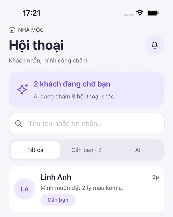 Hộp thư hội thoại khách hàng trong Zentic